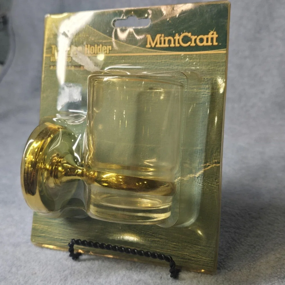 Vintage MintCraft Tumbler Holder Cup 600-2273 Polished Brass Glass Wall Mount
